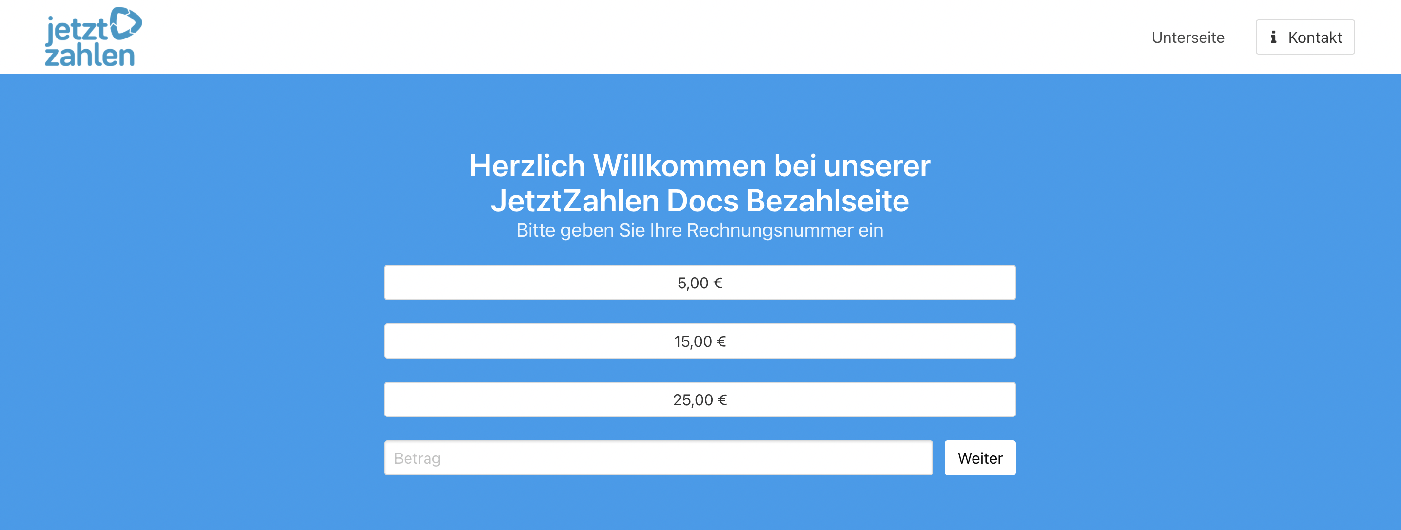 JetztZahlen Landing Page Bezahlelemente