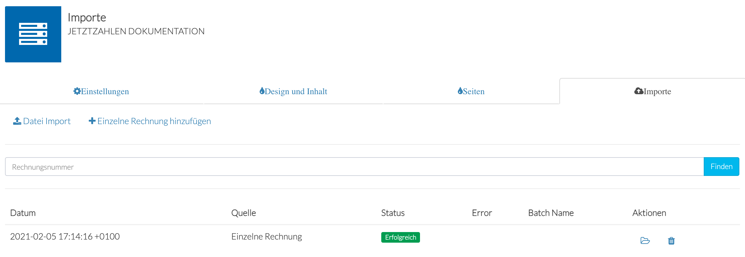 JetztZahlen Dashboard Importe